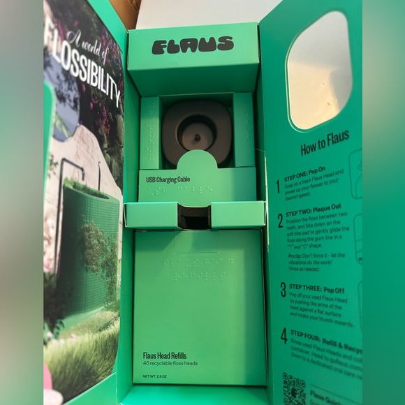 Flaus Electric Flosser Starter Kit + 90 brush head refills Black NEW SEALED NIB - Picture 4 of 8